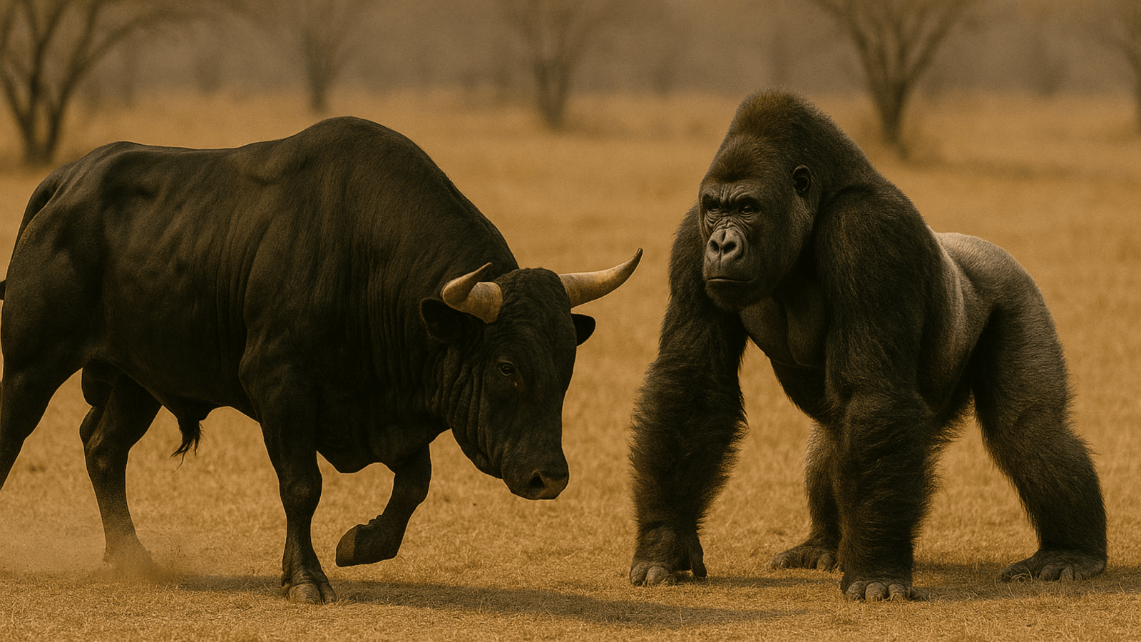 Bull vs Gorilla Fight