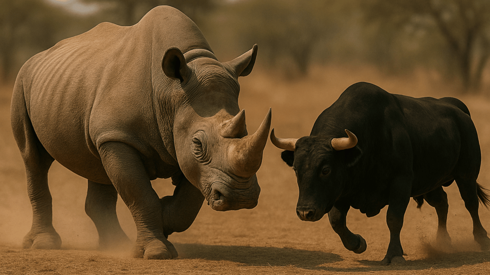 bull vs rhino fight