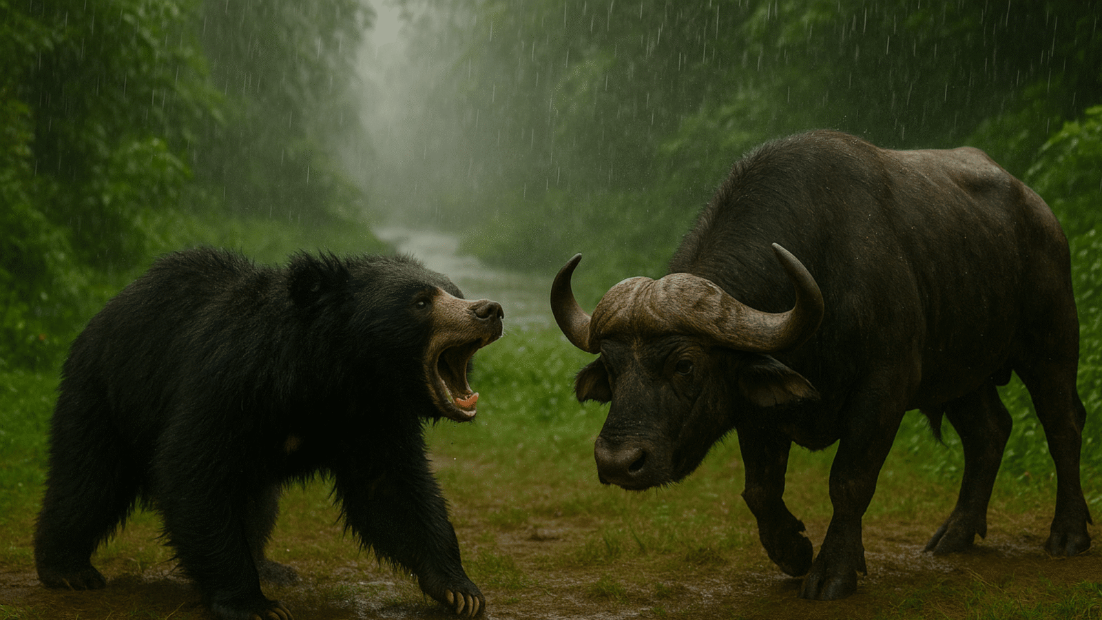 Buffalo vs Sloth bear