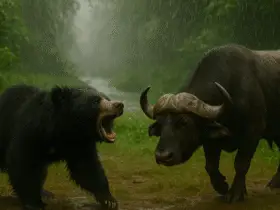 Buffalo vs Sloth bear